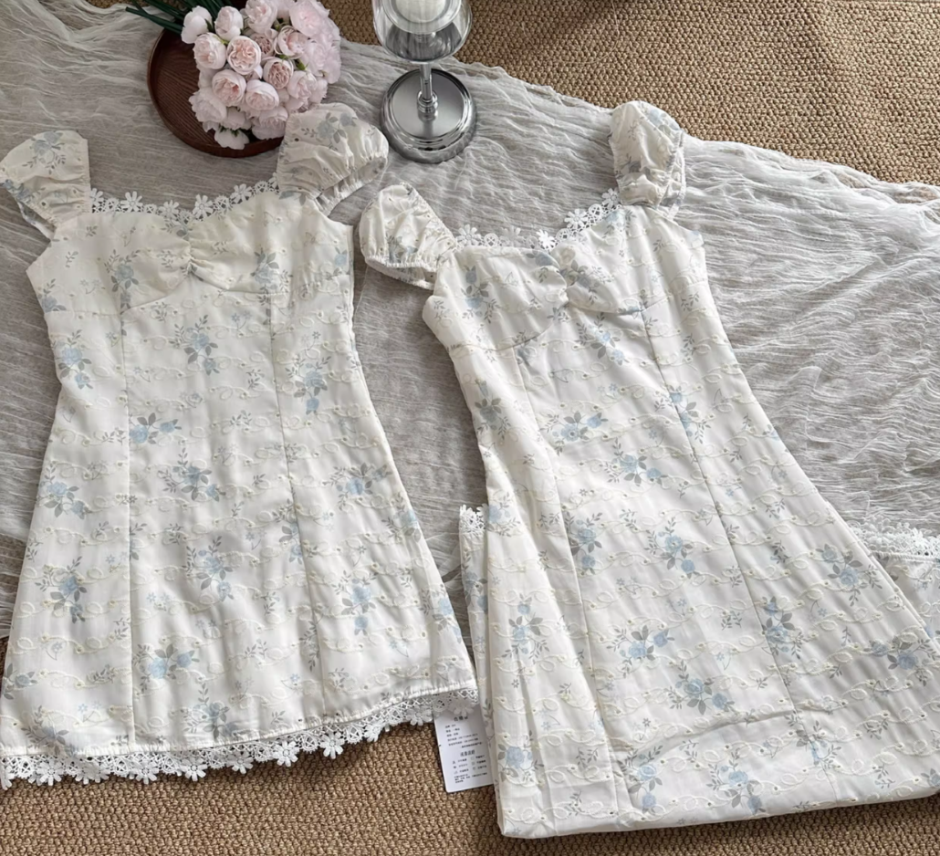 Hot love floral dress new style waist lace square neck short skirt R2033