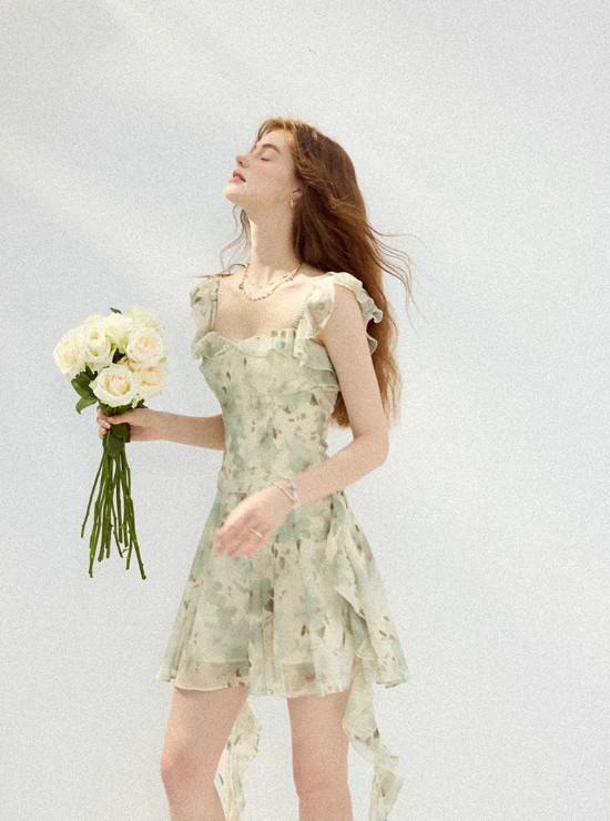 French dress floral suspender skirt design short skirt small skirt women summer R3448