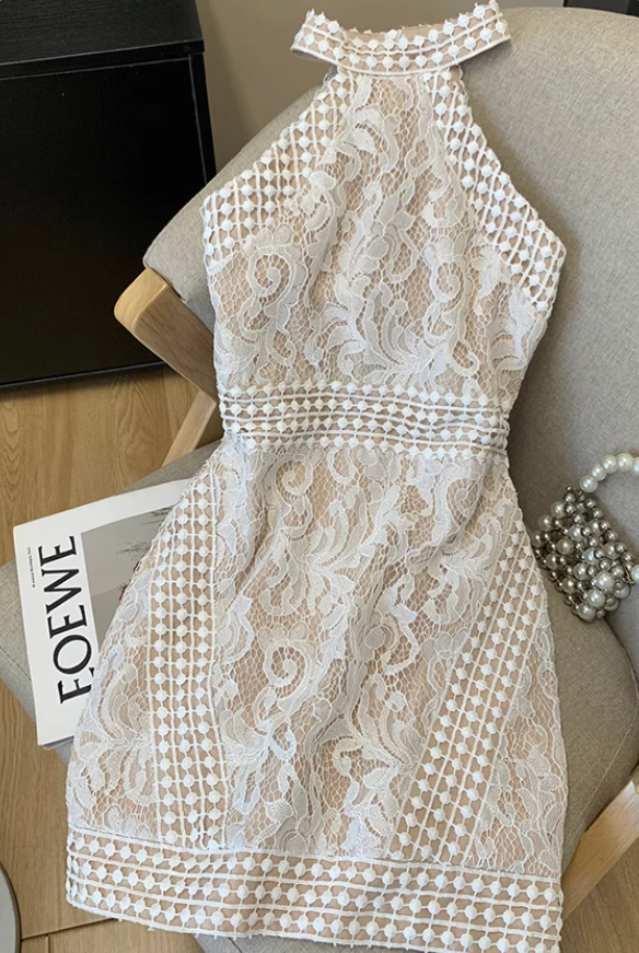 French sleeveless halter dress for women summer 2025 new style waist short hip skirt sexy dress R3952