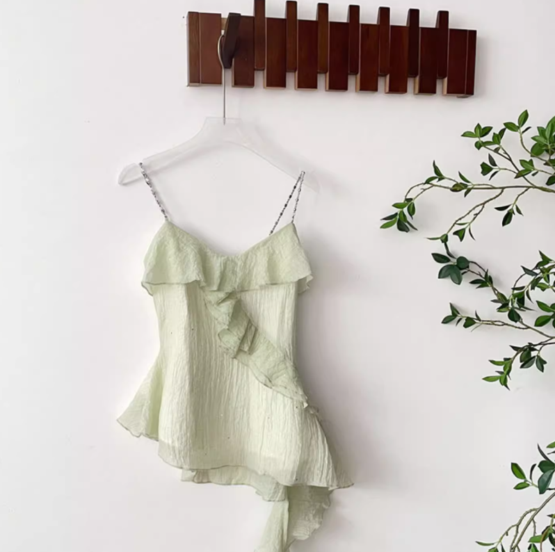 2025 new irregular camisole summer design sleeveless waist outerwear top for women R0301