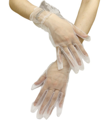 Women's Ruffle Tulle Mesh Gloves Wedding Party Gloves Short Prom Evening Gloves S6227