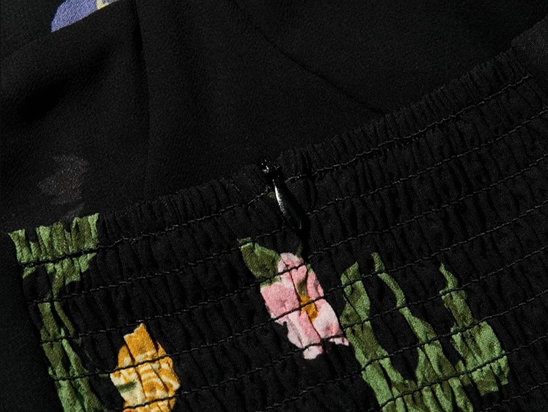 2025 summer new retro black floral waist slim sexy suspender dress R0917