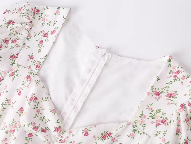 2025 summer new French pink floral girl age-reducing waist long dress R0921