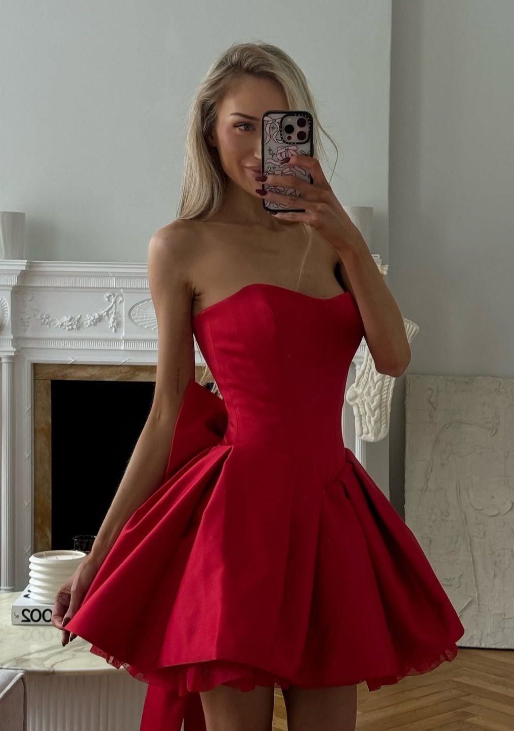 Red tube top waist slim princess puffy skirt homecoming dress R3698