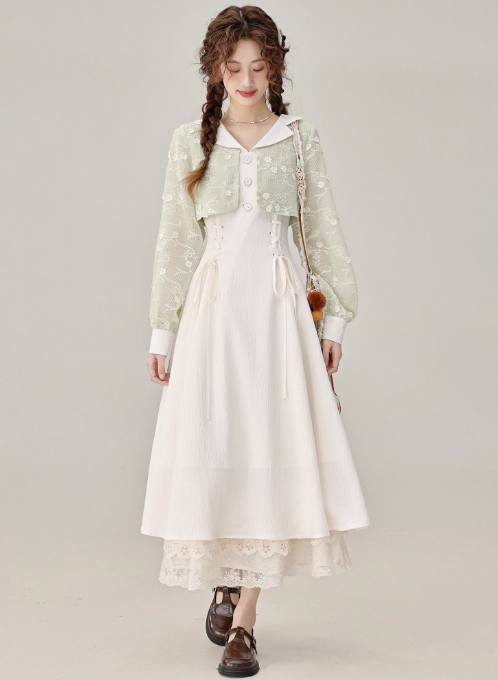 Temperament super fairy fake two piece white dress new holiday dress R1933