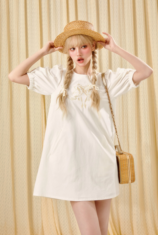 French high-end silk cotton palace embroidery baby doll dress R5211