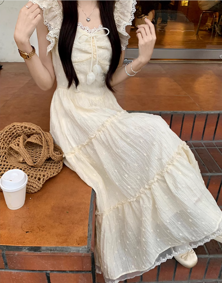 French style petite princess dress with slim waist and flying sleeves R1709