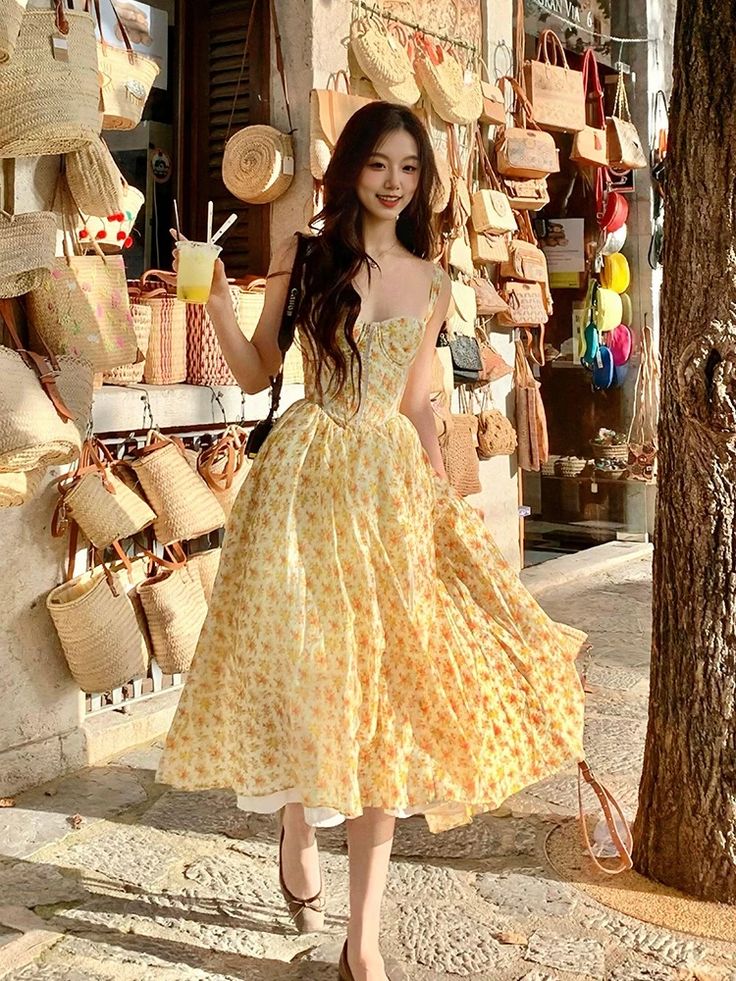 Light yellow floral halter waist slim fit elegant beautiful long skirt homecoming dress R4068