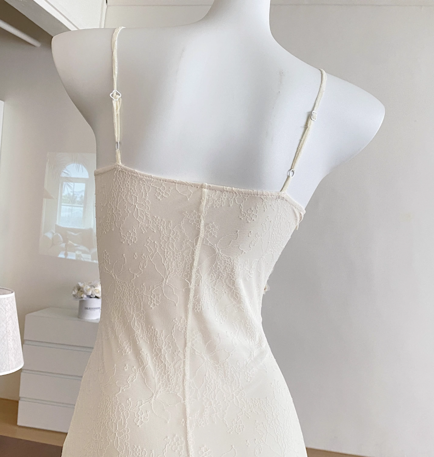 2025 new flower lace mesh fishtail dress medium-length slim hip-wrapped suspender skirt R0280