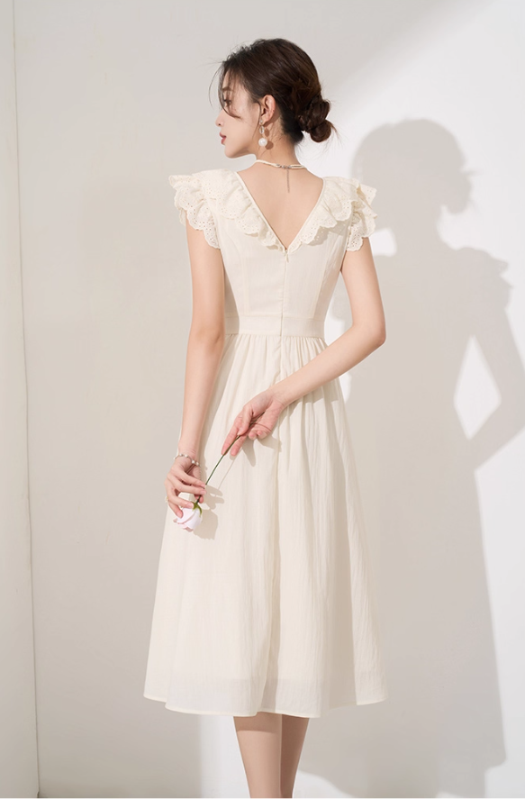 Niche design dress new summer high-end mid-length French temperament waist slimming skirt R4381