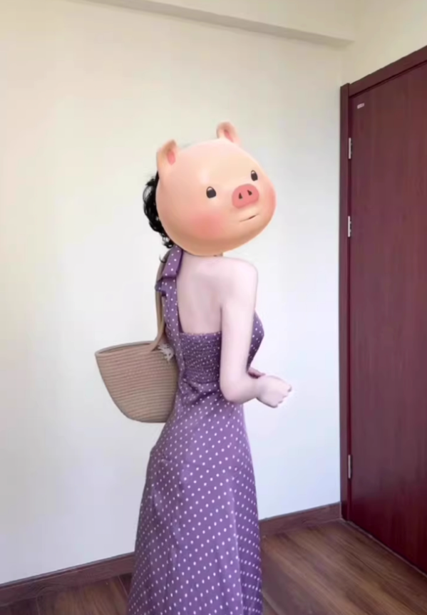 French purple v-neck polka dot halter dress for seaside vacation, beautiful waisted A-line long skirt R0425