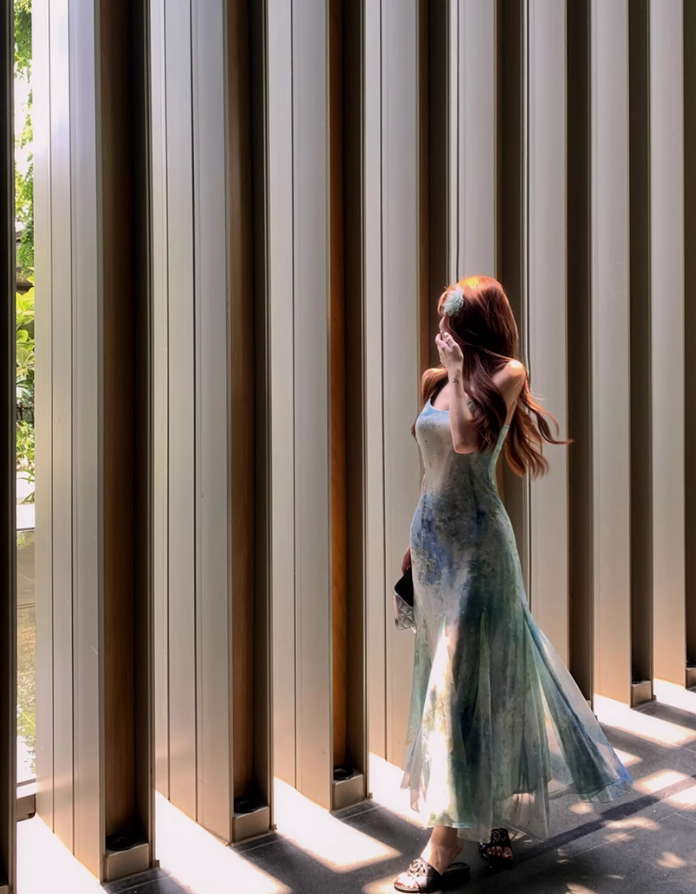 Blending fishtail skirt waist slimming princess holiday suspender dress long skirt R1737