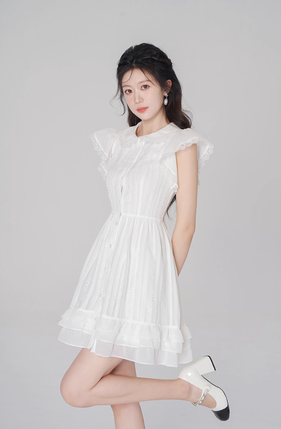 White chiffon dress women's summer ruffled short skirt new high waist A-line small white skirt R4497