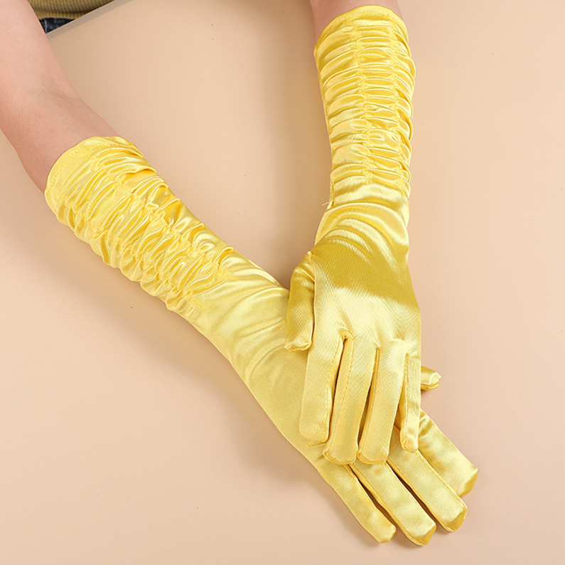 Sunscreen long satin pleated bridal gloves satin fingerless gloves wedding wedding stage S6263