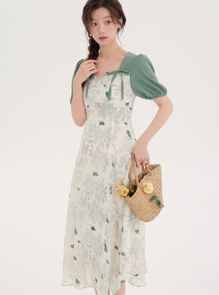 Tea break style retro French platycodon dress 2025 new floral dress niche fairy dress R2371