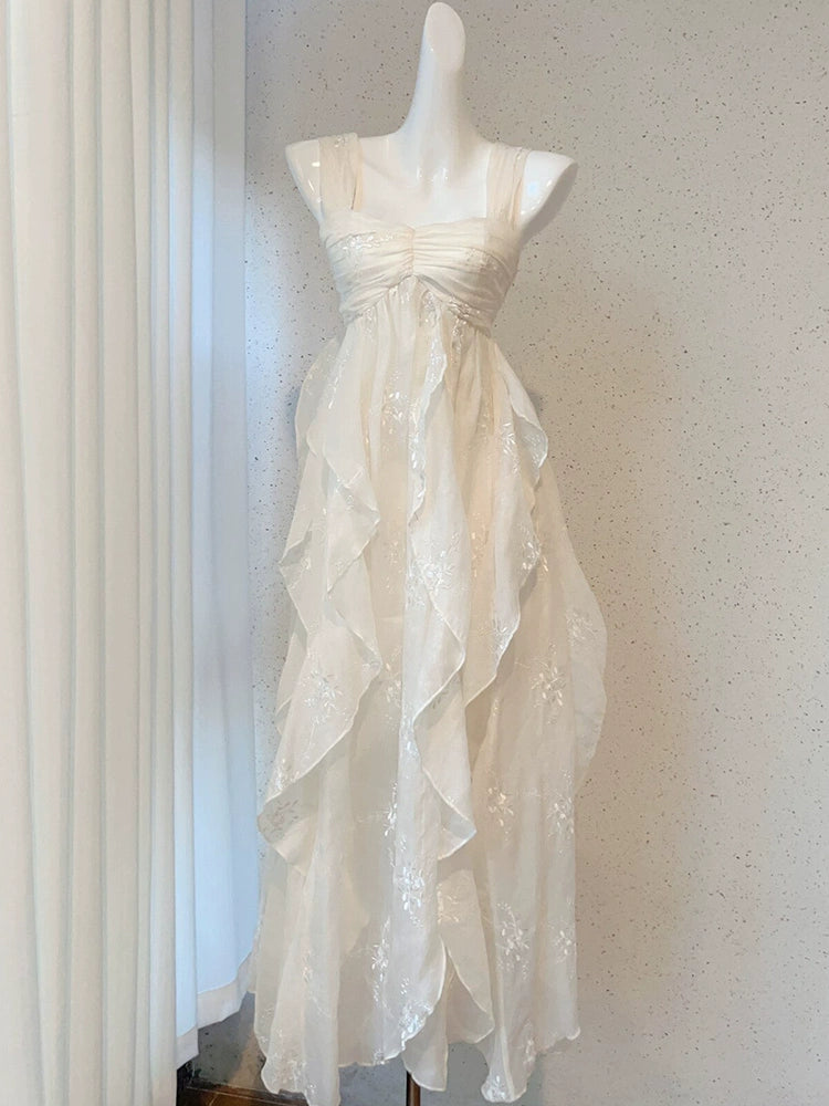 vintage princess dress birthday dress white suspender dress S5770