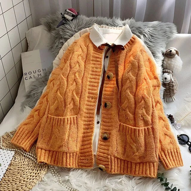 Sweet Warm Loose Pocket Knitted Sweater cardigan S2796