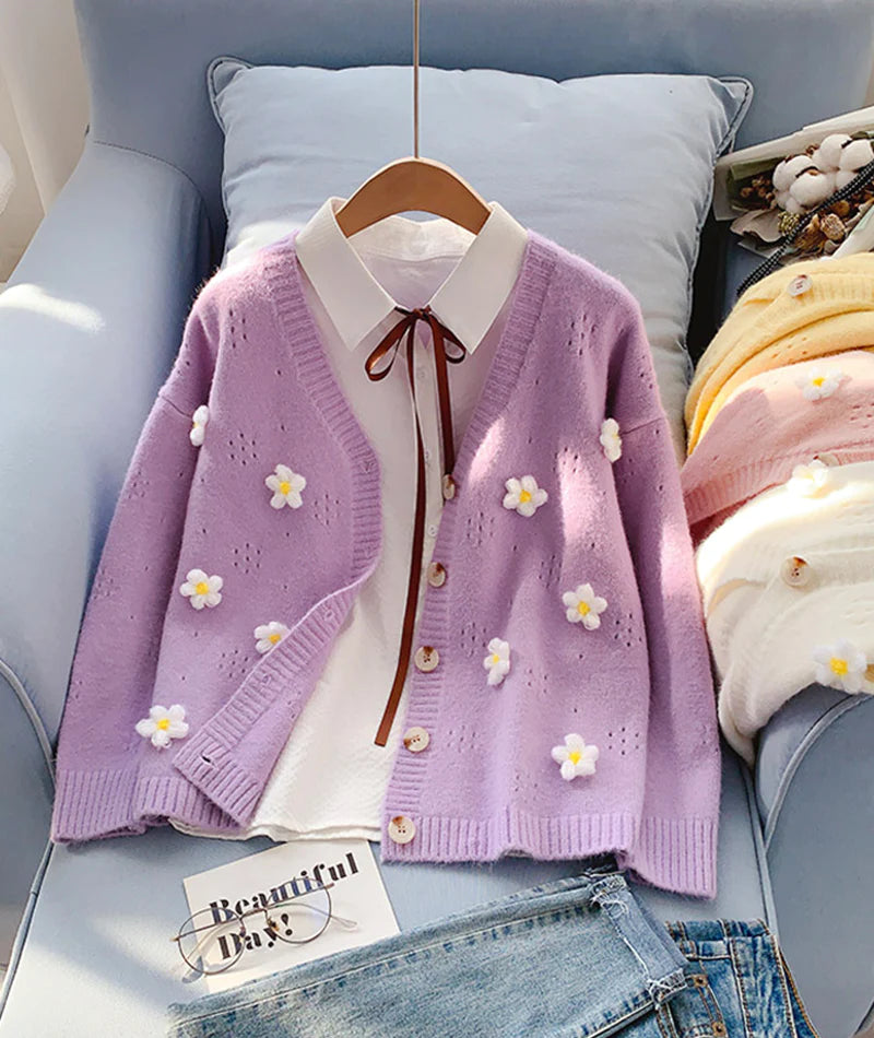Cute flowers sweater long sleeve sweater sweater coat spring and autumn clothing S2520