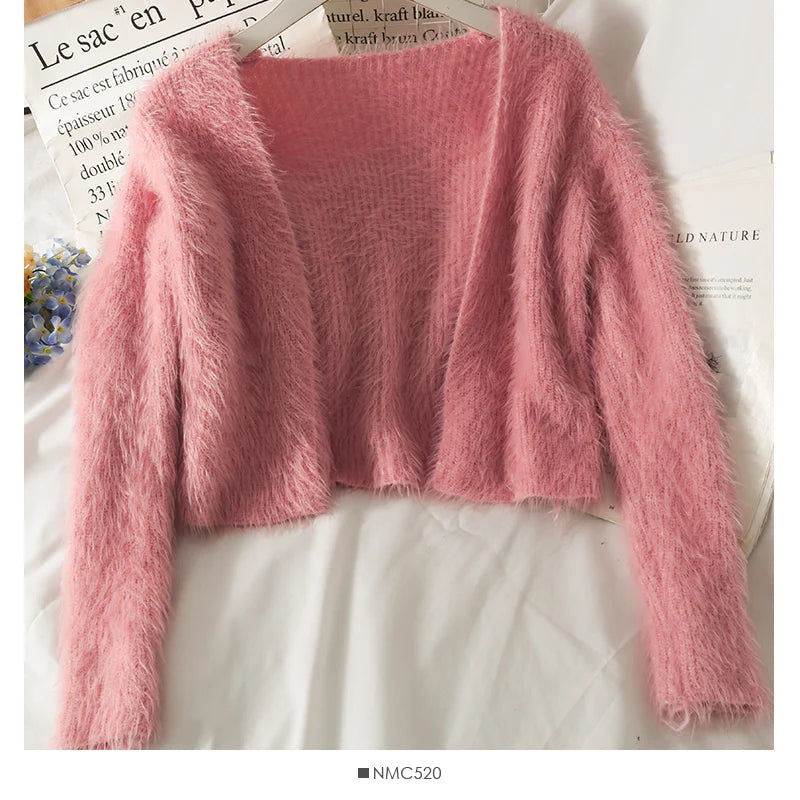 Slim cardigan long sleeved sweater with suspender vest inside S3044