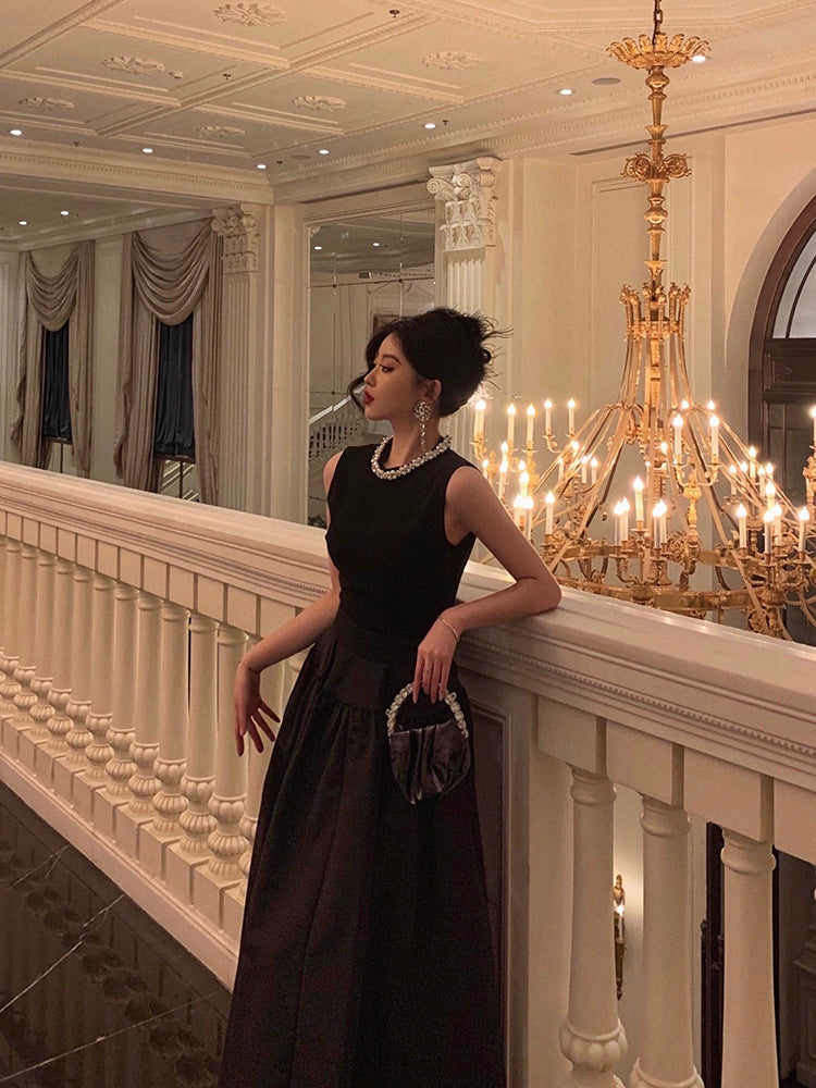 black sleeveless dress for women new style princess puffy long party dress S5532