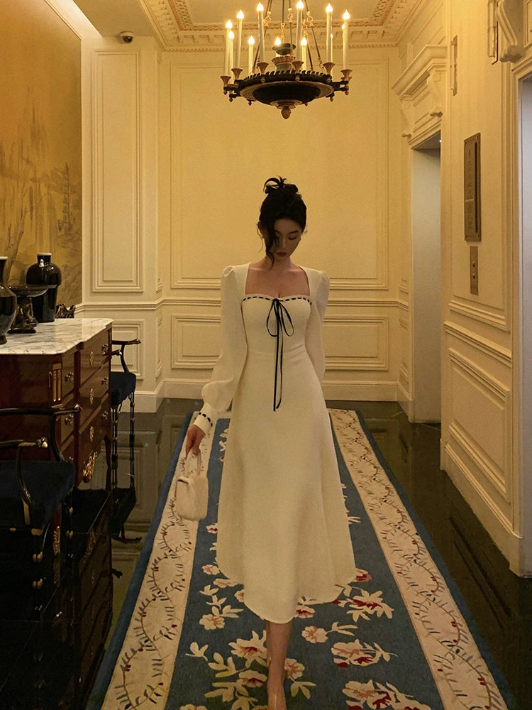 white square-neck dress for women,party dress S5536