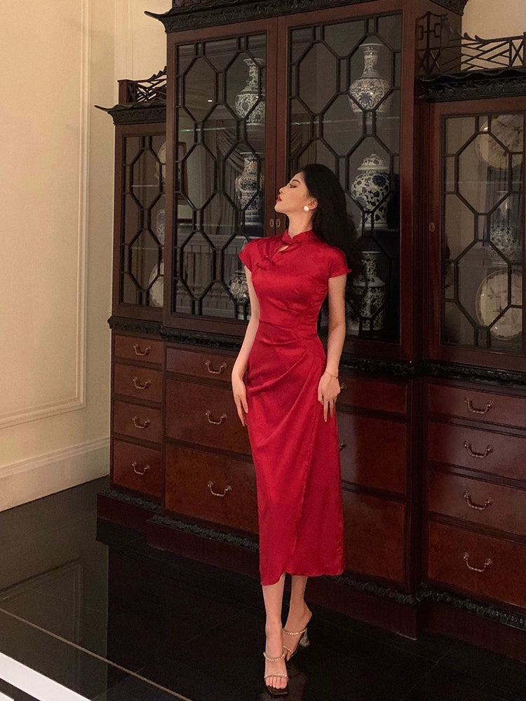 New Chinese style red cheongsam dress women evening party dress S5509