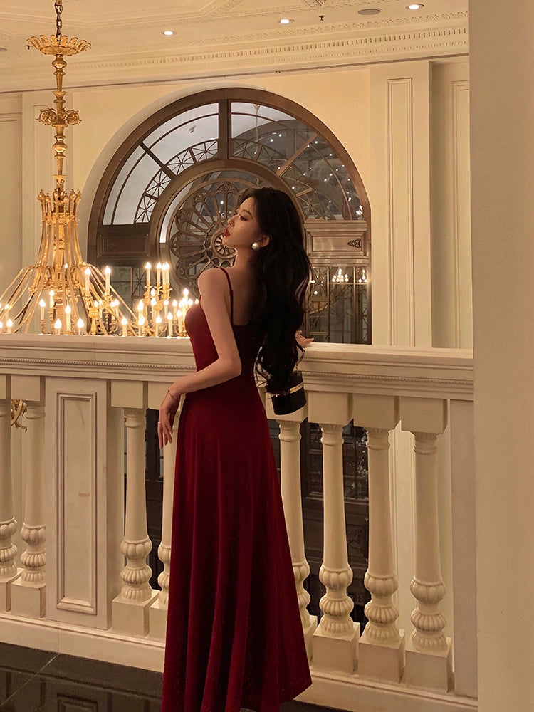 red suspender dress new retro sleeveless A-line party dress S5545