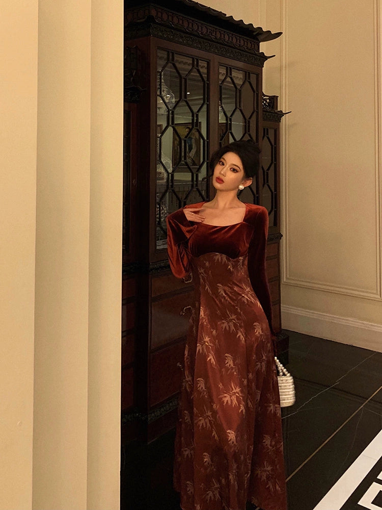 New style velvet splicing dress party dress S5523