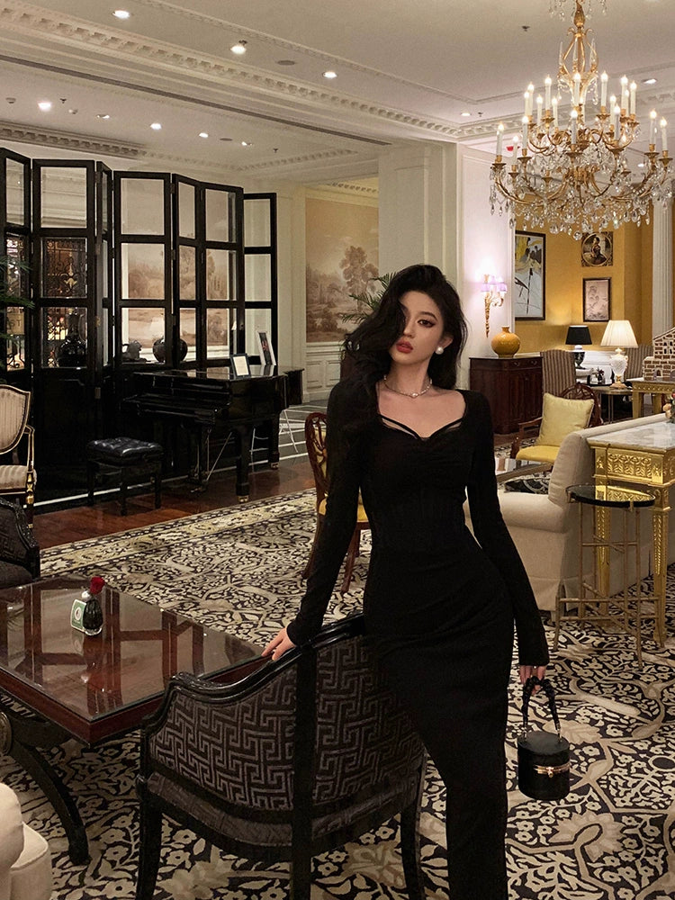 Black long-sleeved dress for women new design party dress S5528