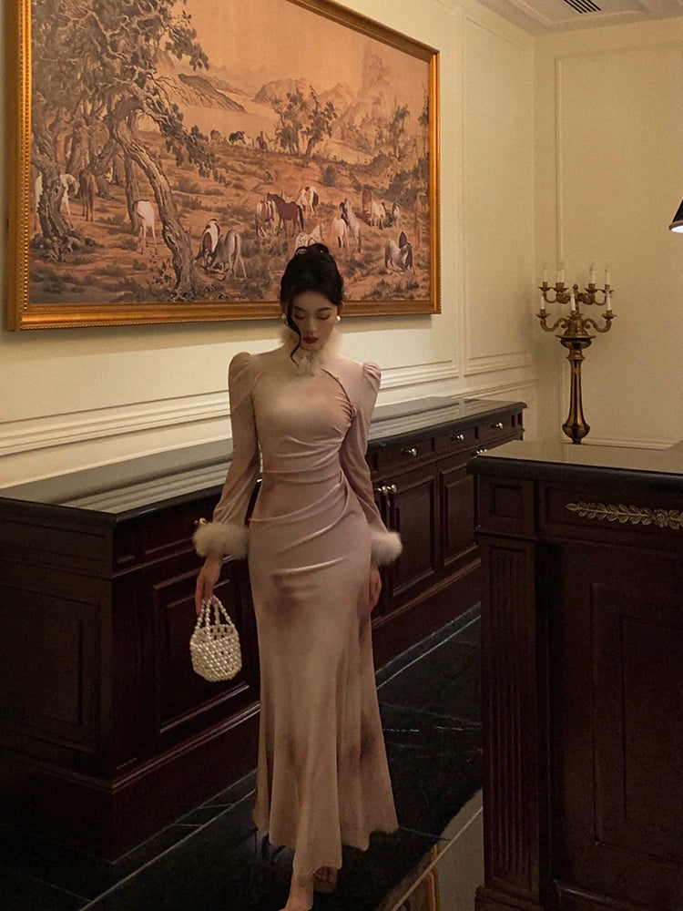 long-sleeved dress winter new style mermaid long party dress S5538