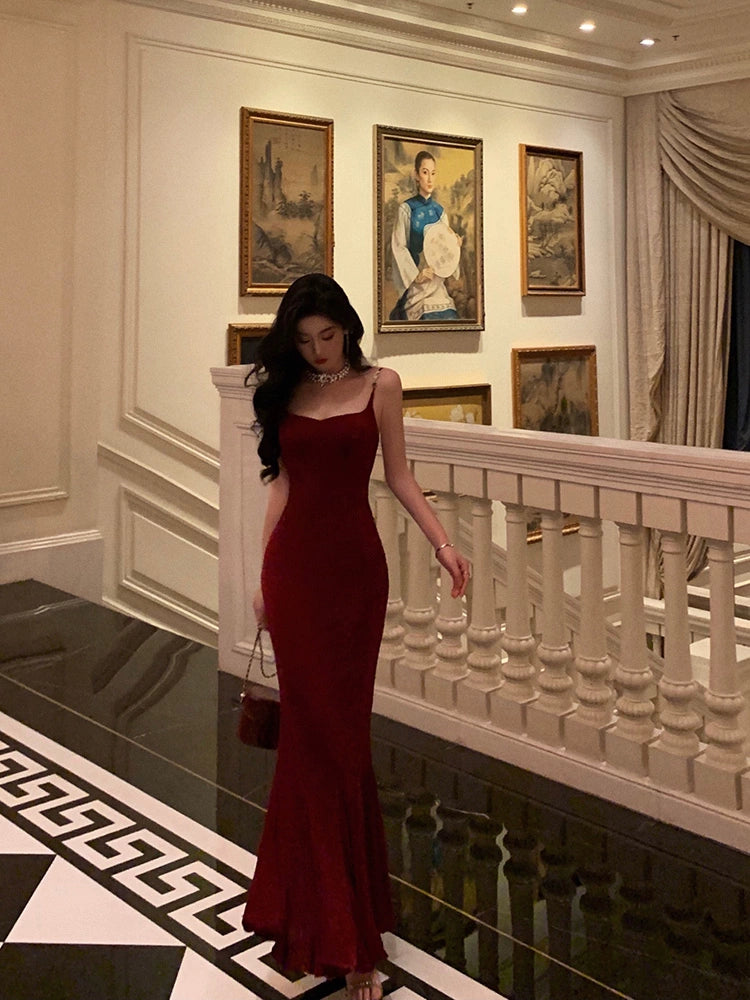 Suspender dress women new sexy long mermaid party dress S5511