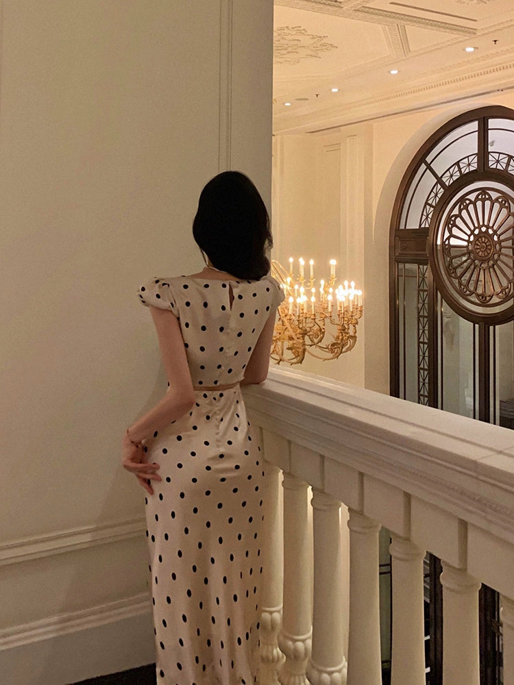 lace polka dot dress summer new desire mermaid long party dress S5537