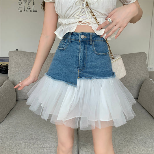 Cute denim patchwork skirt A line skirt    S354