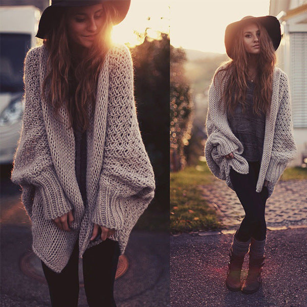 Stylish women autumn loose knit sweaters cardigans coats S587