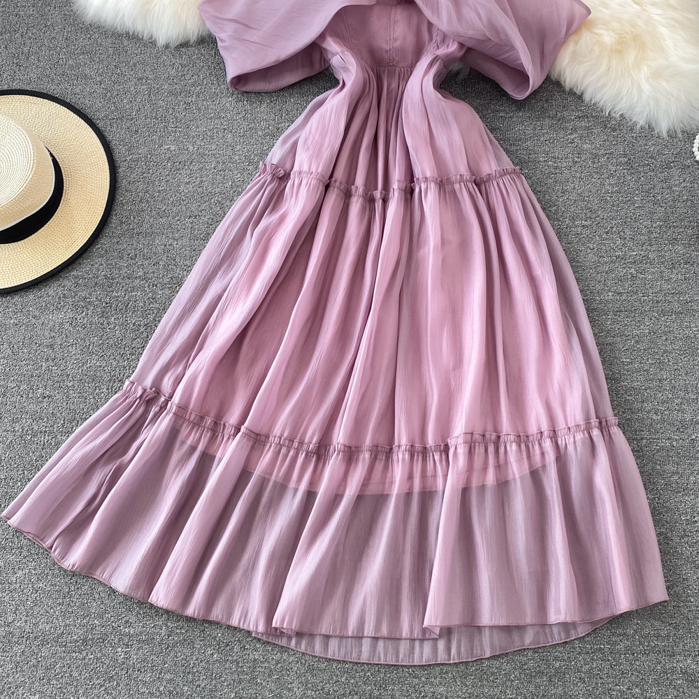 Purple A line short dress off shouler party dress S520