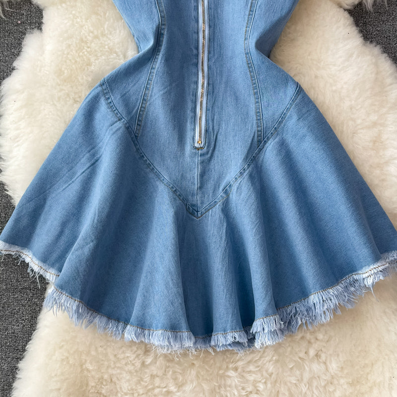 Cute lace-up denim dress A line fashion dress S505