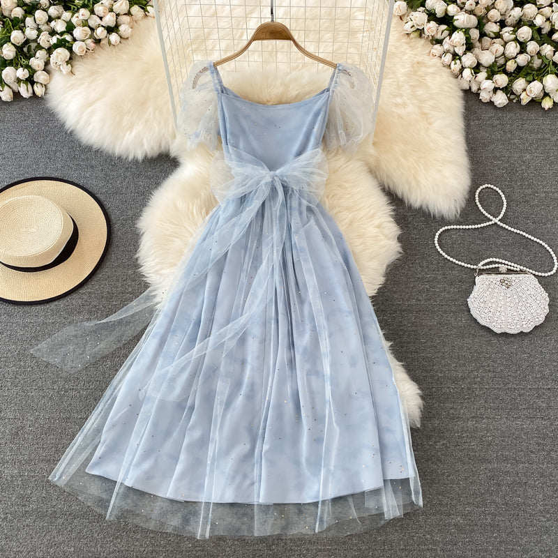 Blue tulle short dress A line summer dress S336