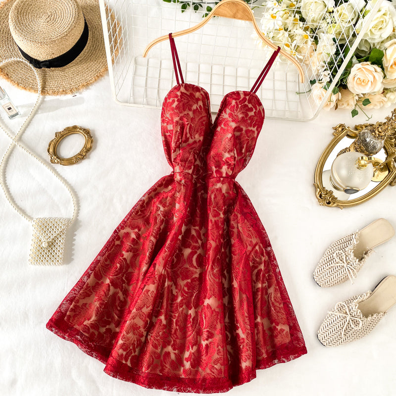 Beautiful Spaghetti Strap Lace Party Dress S535