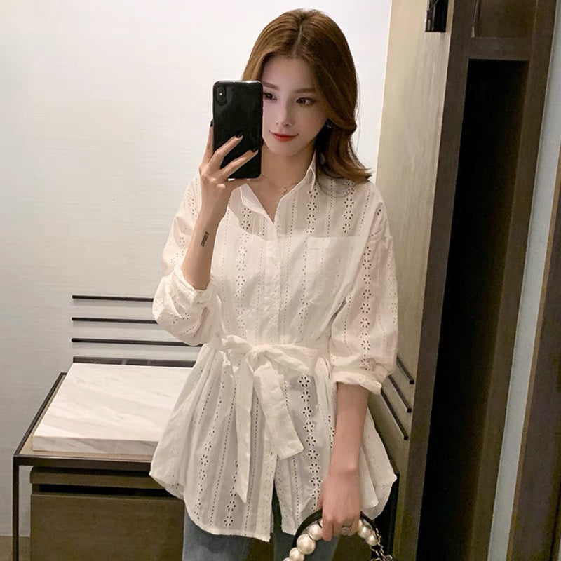 Stylish Cutout Tie Waist Long Sleeve Top S167