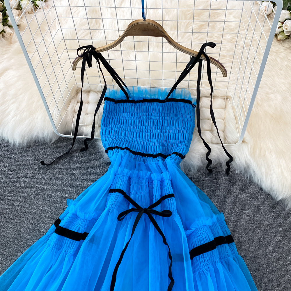 Blue tulle short A line dress party dress S454