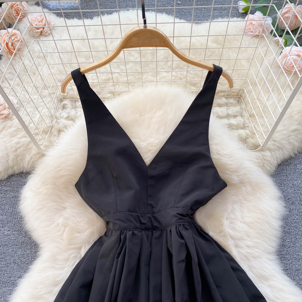 Black v neck short dress fashion dress S370