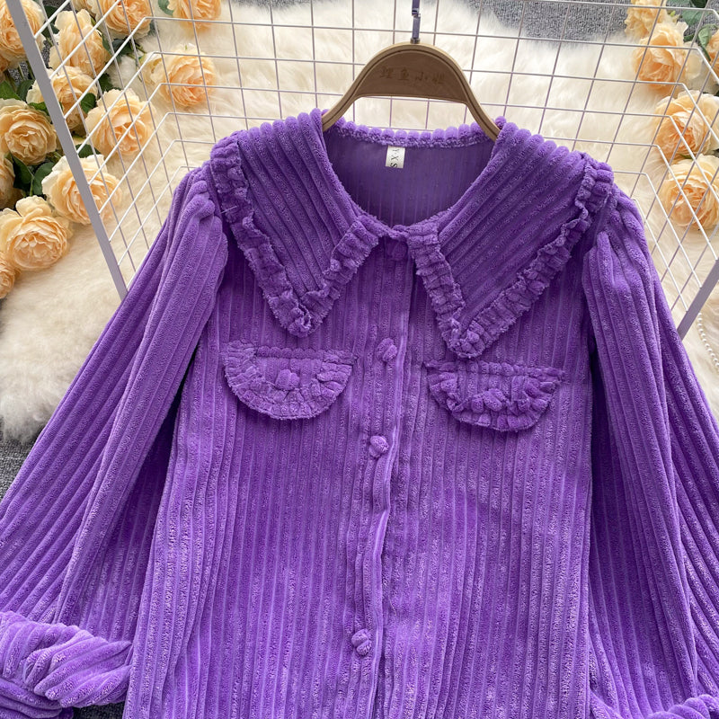 Lovely corduroy long-sleeved shirt S516