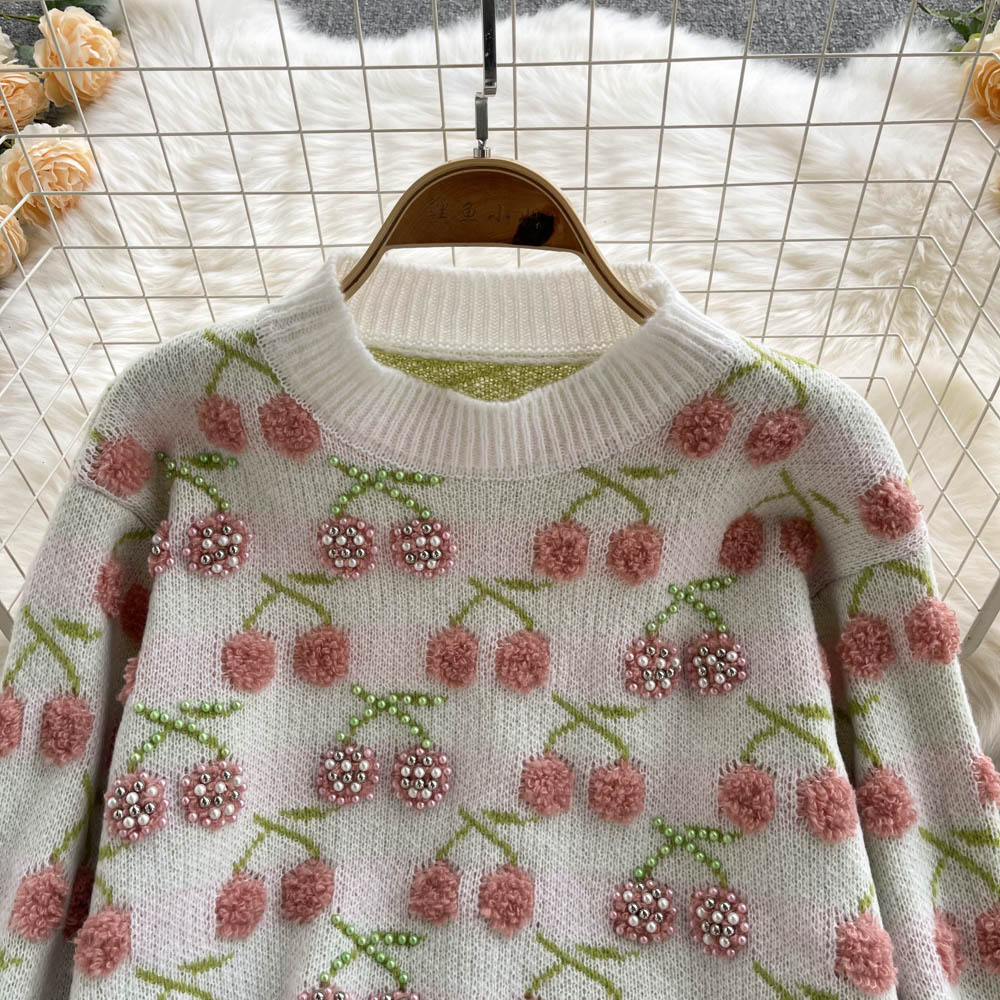 Cute cherry irregular long sleeve sweater S585