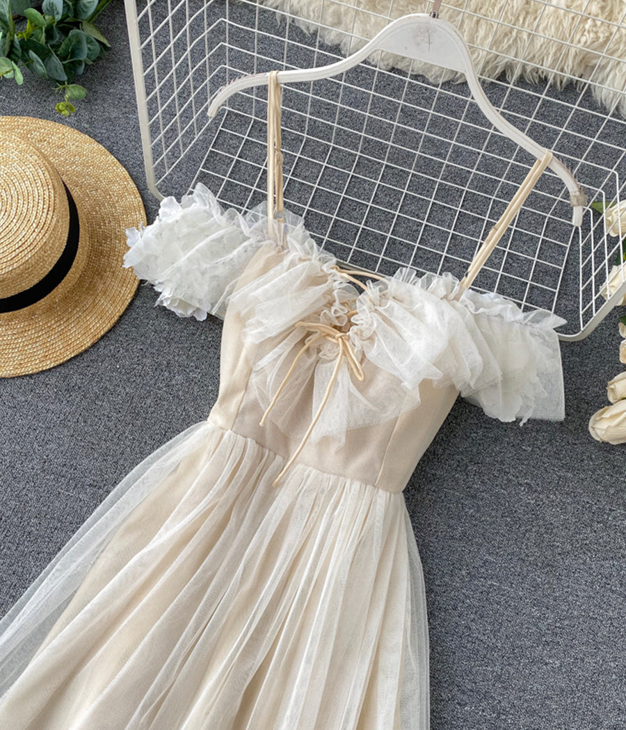 Cute champagne tulle dress summer dress S10