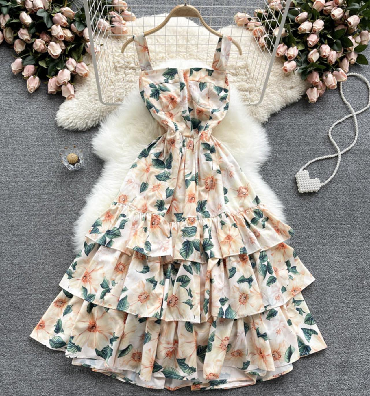 Cute A line floral dress fashion dress S20