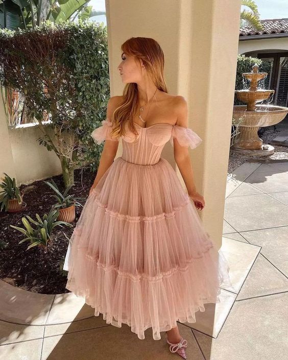 A line Pink Prom Dresses Evening Gown S2386