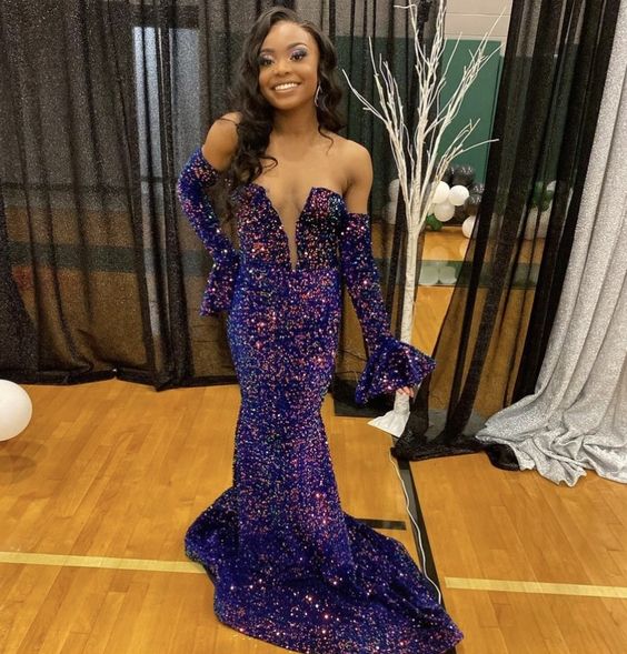 2023 Sheath Sequins Purple Prom Dresses S2450