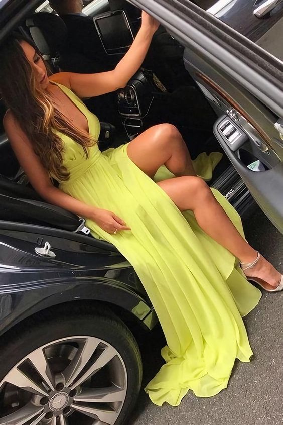 Chiffon Long Prom Gown With Leg Slit Side S2437
