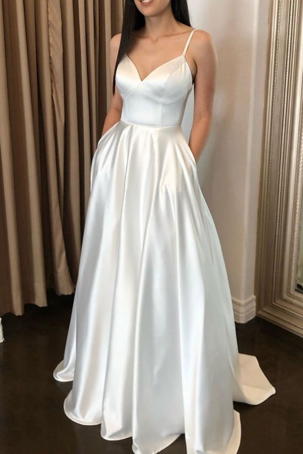 Spaghetti Straps Long Prom Dresses 2023,Simple Long Evening Gowns Formal Dress S2308