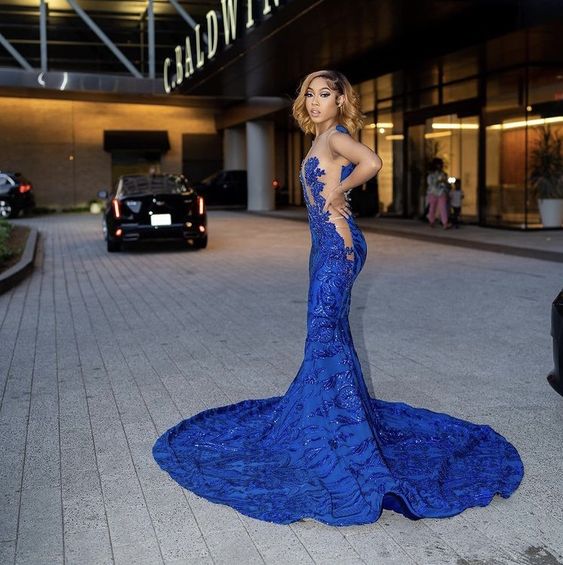 Blue mermaid prom dress long evening dress S2065